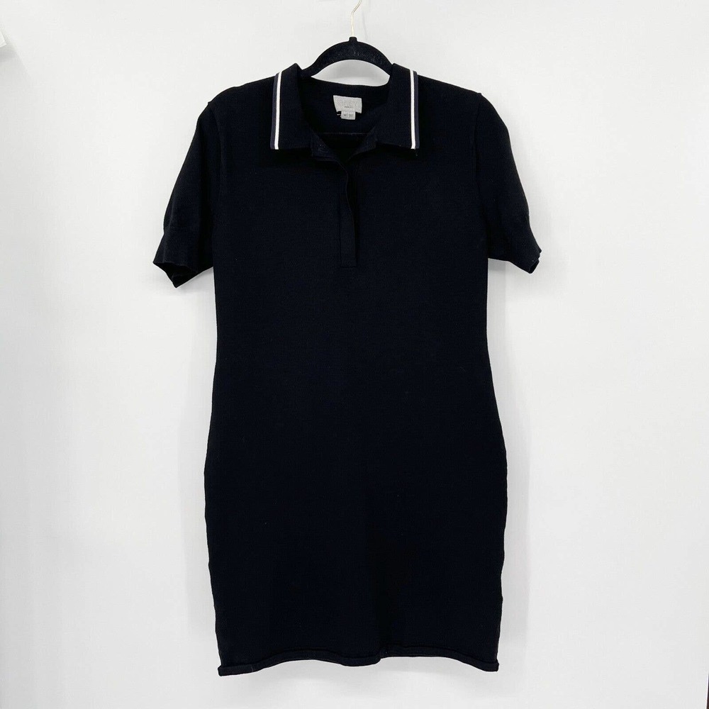 GREY Jason Wu Knit Polo Dress Size M Black White Contrast Stripe Short Sleeve‎